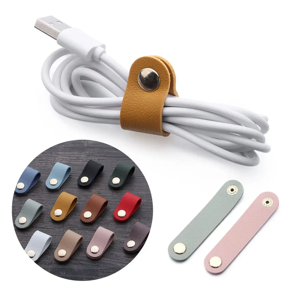 Cable Organizer Leather Wire Binding Data Cable Tie Management Bobbin Winder Marker Holder Tape Lead Straps Cord Holder