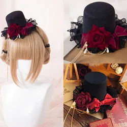 Gothic LOLITA top hat tassel rose cross top hat hairpin headband KC gothic hat hair accessories