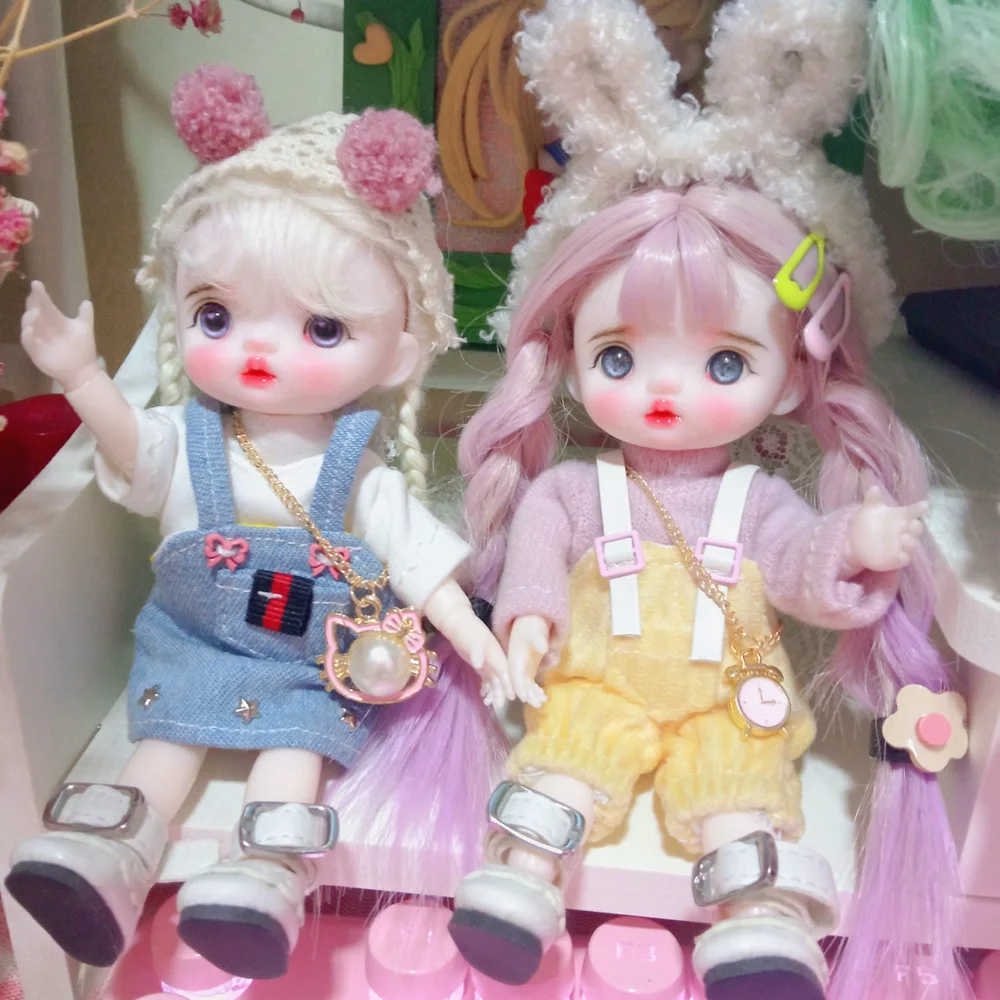 1/8 Scale 16cm Mini Cute Smiling Angel Doll Fashion Hand Makeup Princess Dolls OB11 Joints Figures Model Toys Gift For Girls