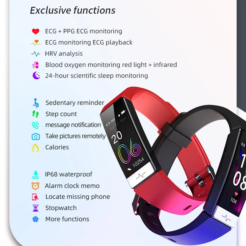 Y91 Smart Wristband ECG PPG HRV Smart Band IP68 Waterproof Heart Rate Blood Pressure Oxygen Monitoring Bracelet Message Reminder