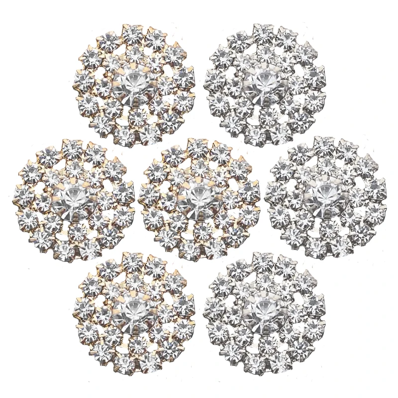 10pcs/lot 20mm Sale Price Pearl Flower Crystal Metal Alloy Buttons Sewing Handwork Diy Rhinestones Decoration Silver Accessories