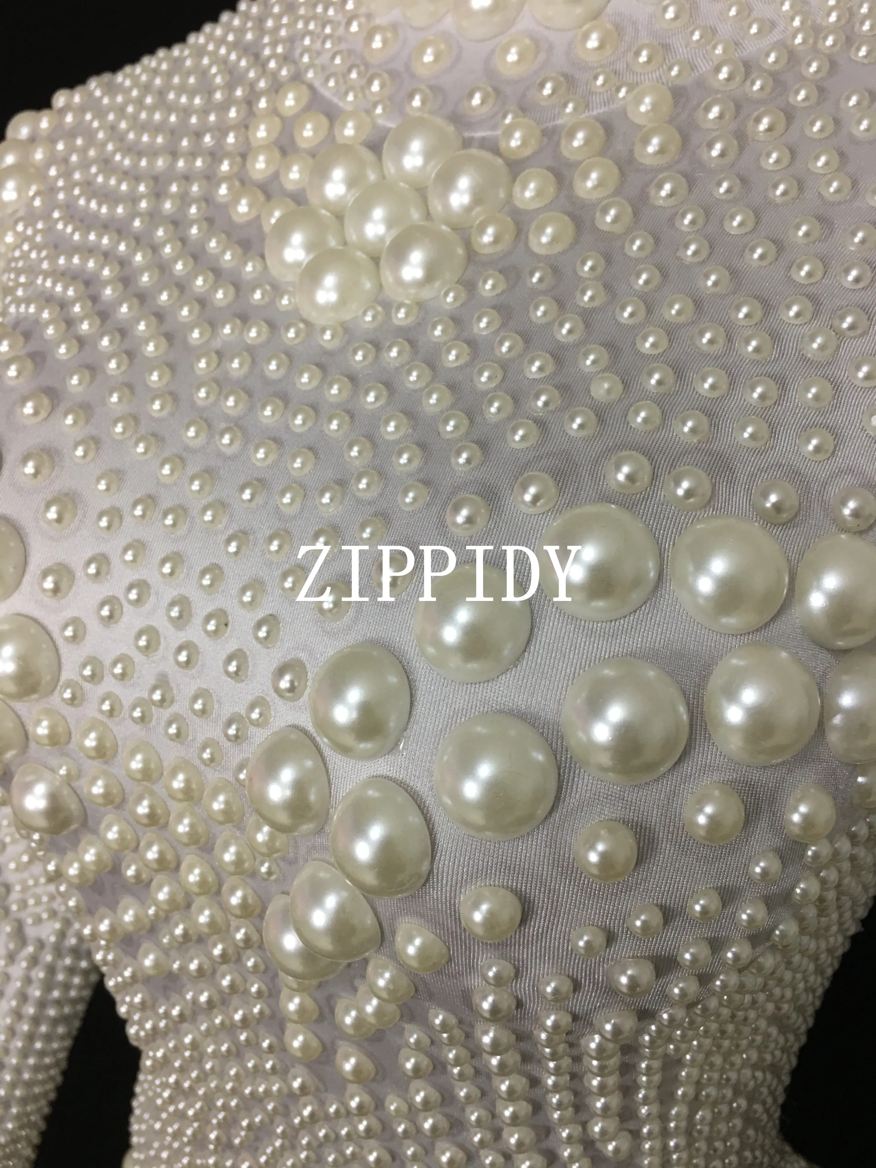 Design White Pearls Stretch Leotard Women\'s Dance Bodysuit Prom Celebrate Outfit Bar Nightclub Women Dancer Outfit