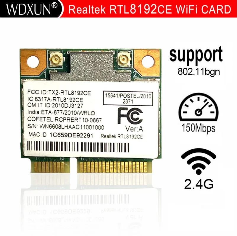 

AzureWave AW-NE178H 802.11bgn RTL8192CE RTL8192 8192CE Wireless Mini PCIe Card