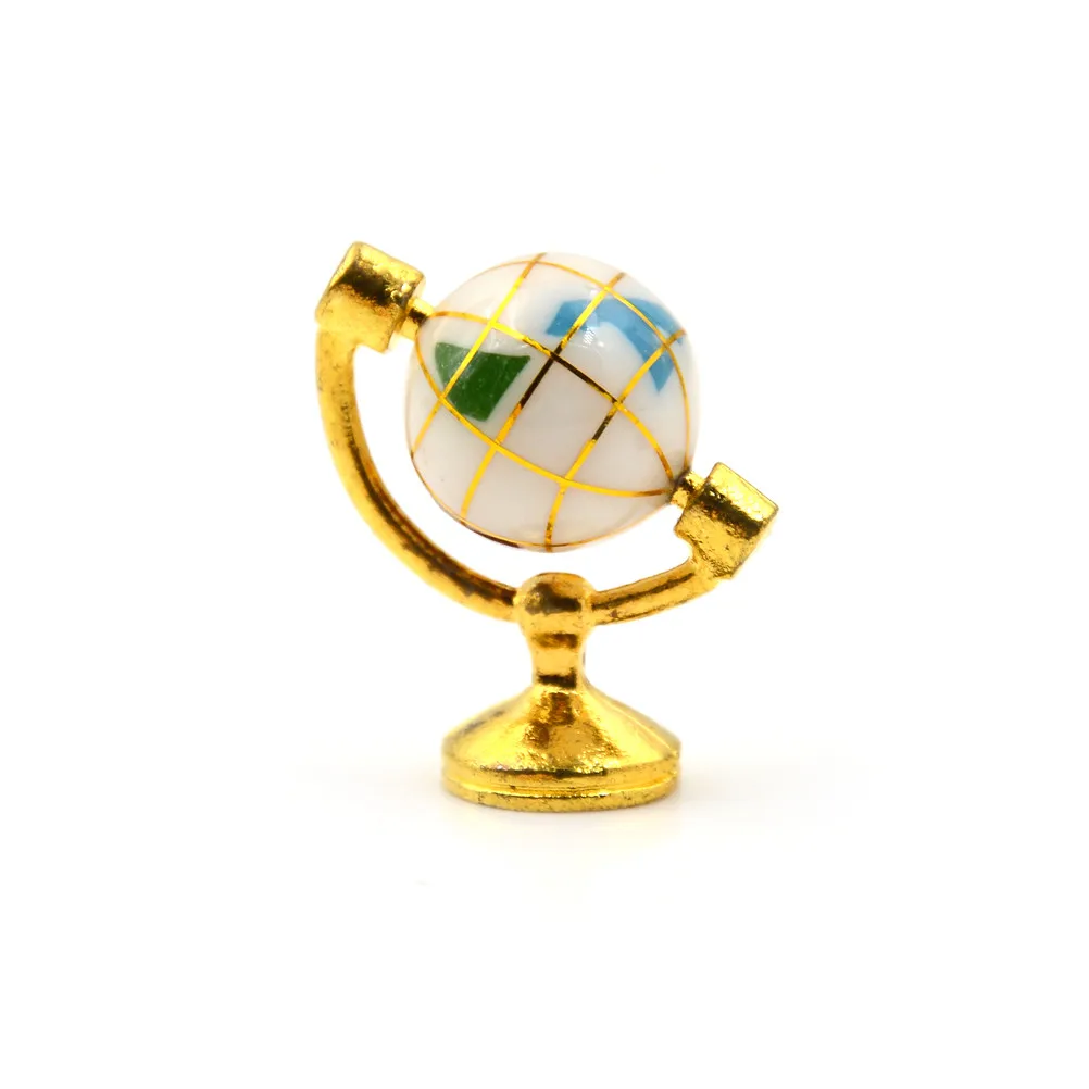 Dollhouse Rolling Globe with Wood Stand, 1:12 Miniatura, Acessório Mobiliário, Estudo, Sala, Quarto, Sala de leitura