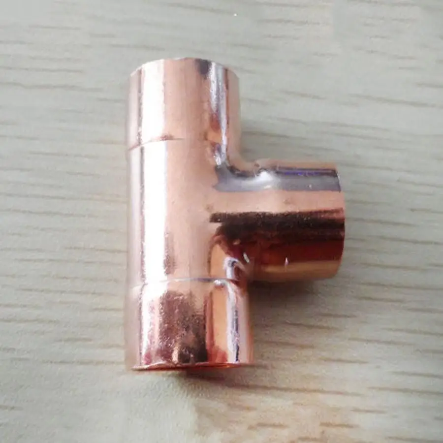 28mm Inner Dia x1.2mm Thickness Copper Equal Tee Socket Weld End Feed Coupler Plumbing Fitting Water Gas Oil