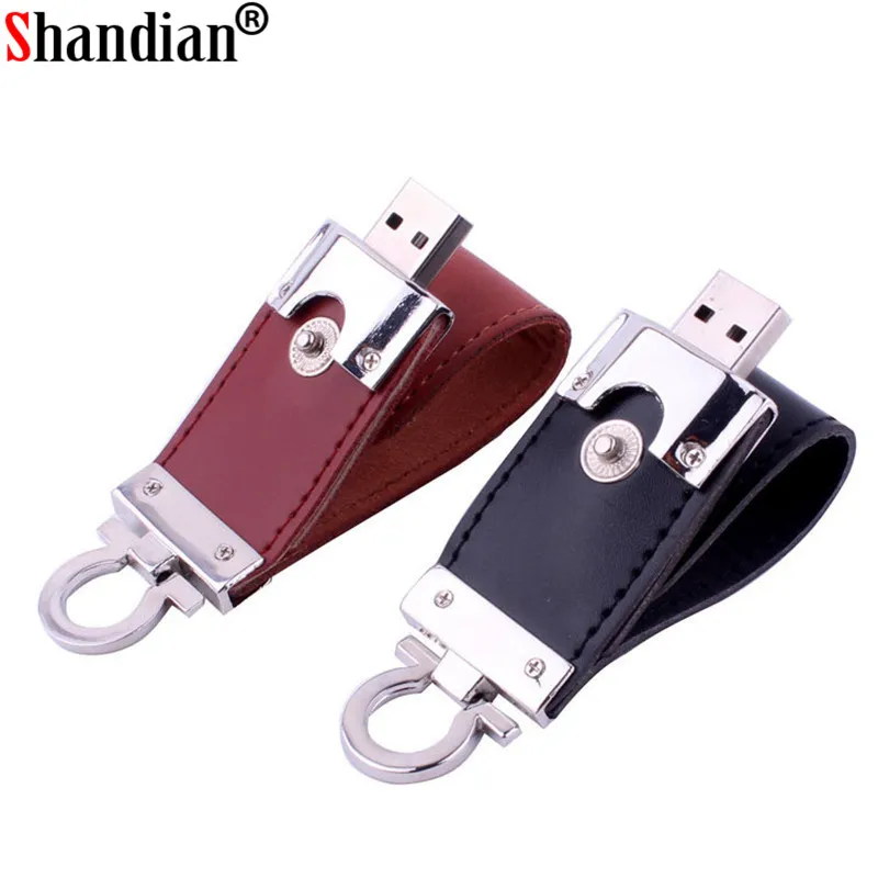 

SHANDIAN USB flash drive 64gb Leather metal keyring Pendrive creativo 32gb 16gb 8gb 4gb usb2.0 Wrist band