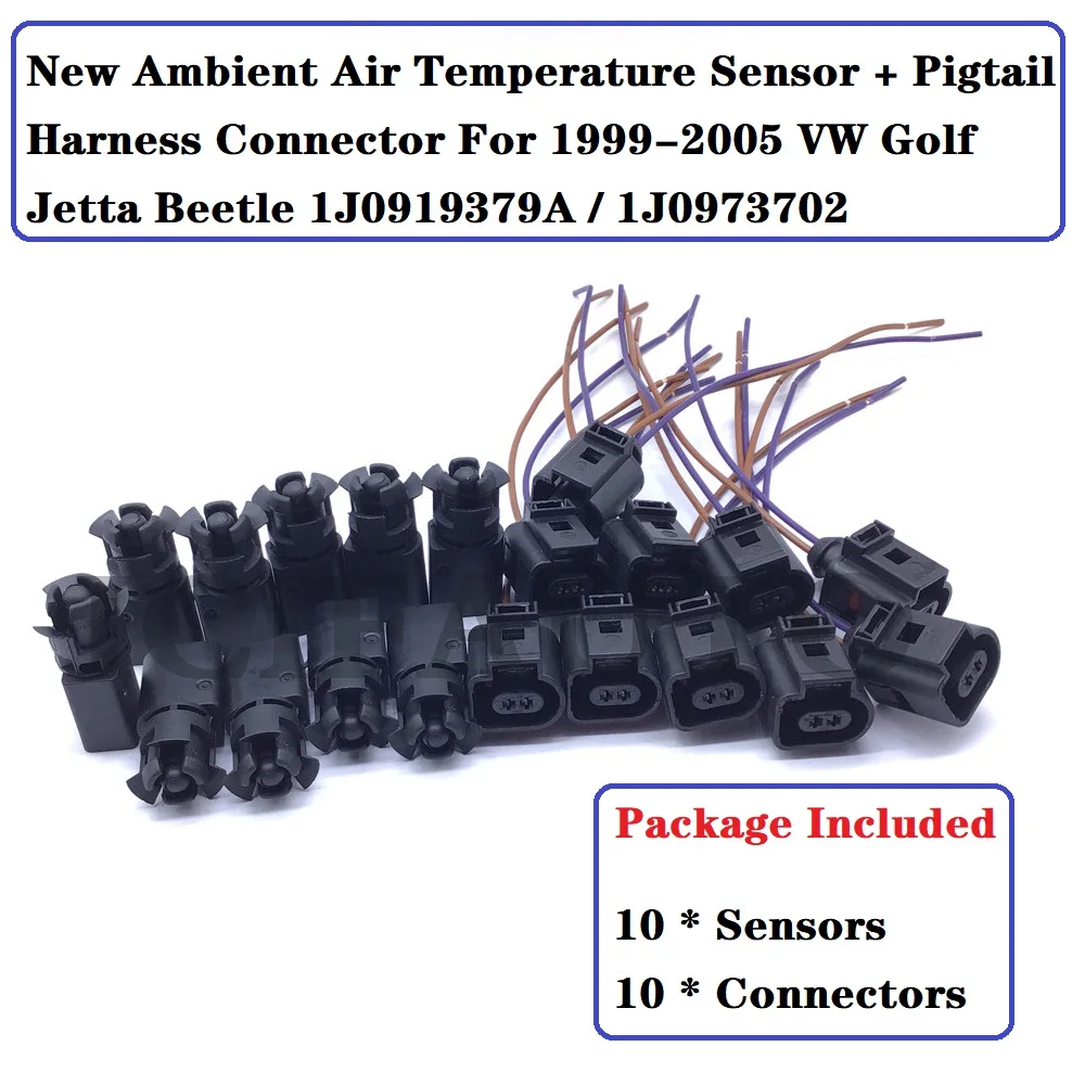 10 * New Ambient Air Temperature Sensor + Pigtail Harness Connector Plug For 99-05 VW Golf Jetta Beetle 1J0919379A / 1J0973702