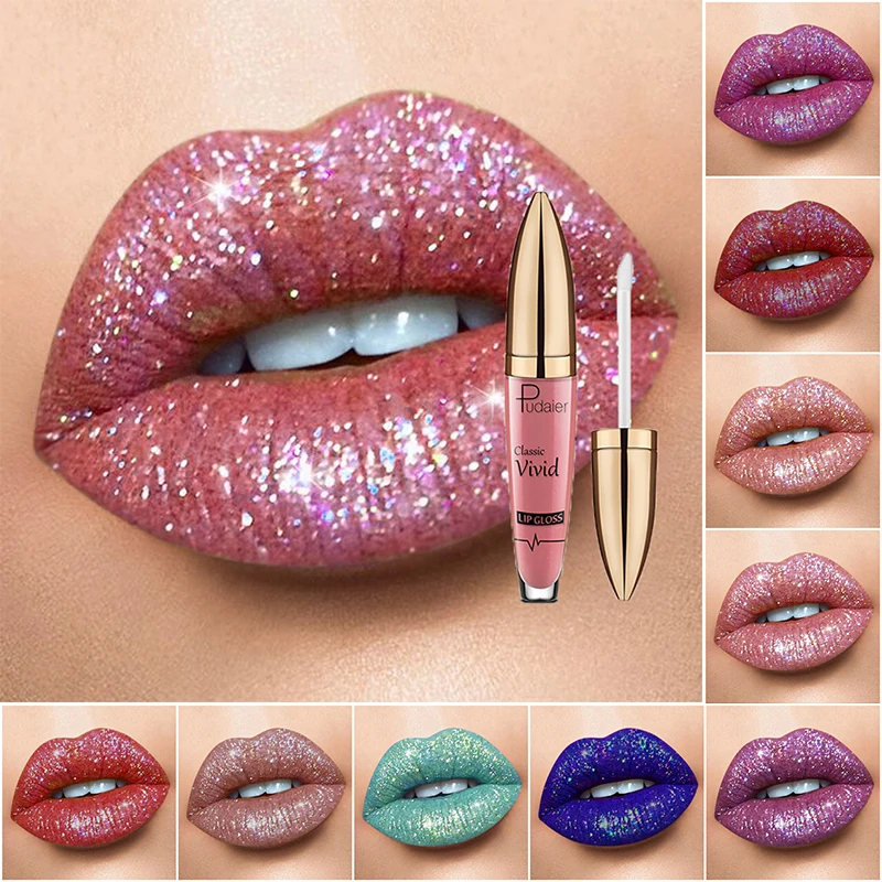 18 Color Matte To Shiny Glitter Liquid Lipstick Shiny Lip Gloss Diamond Waterproof Long Lasting Pearl Lipgloss Women Lip Makeup