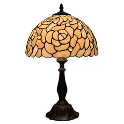 European Retro Bedroom Bedside Lights Living Room Dining Room Study Bar Cafe Hotel Villa Beige Flower Series Tiffany Table Lamps