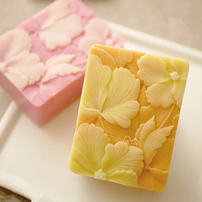 3Cavity Newest Beautiful Flower DIY Soap Mold Handmade Flower Rectangle Soap Making Mold Silicone Floral Molds for Cake Crafts