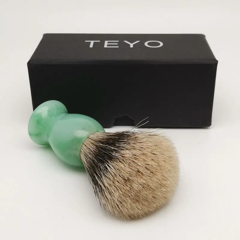 TEYO Two Band Silvertip Finest Badger Hair Shaving Brush With Emerald Green Pattern Resin Handle