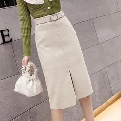 Streetwear Winter Skirts Women 2023 Split Korean Style Elegant Skirt Black High Waist Casual Office Ladies Skirt Clothes Bottoms