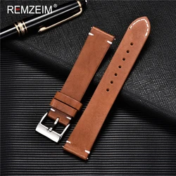 REMZEIM-Correa de reloj de cuero genuino para hombre y mujer, correa de repuesto de liberación rápida, color marrón y negro, 16mm, 18mm, 20mm, 22mm, 24mm