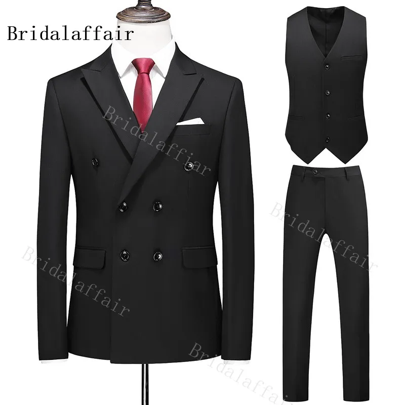 

Bridalaffair Black double breasted suits High Quality Men wedding suits Groom best Men party Tuxedos (Jacket+pants+Vest)