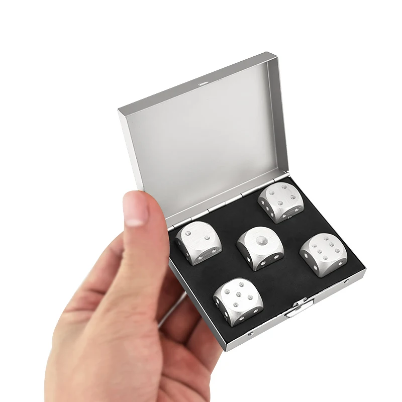 

5pcs Dice with case Aluminum Whiskey Stones Rocks for Drinks Holder Rack Gift Whisky Beer Wine Cooler Bar Ice Cube Bucket wine