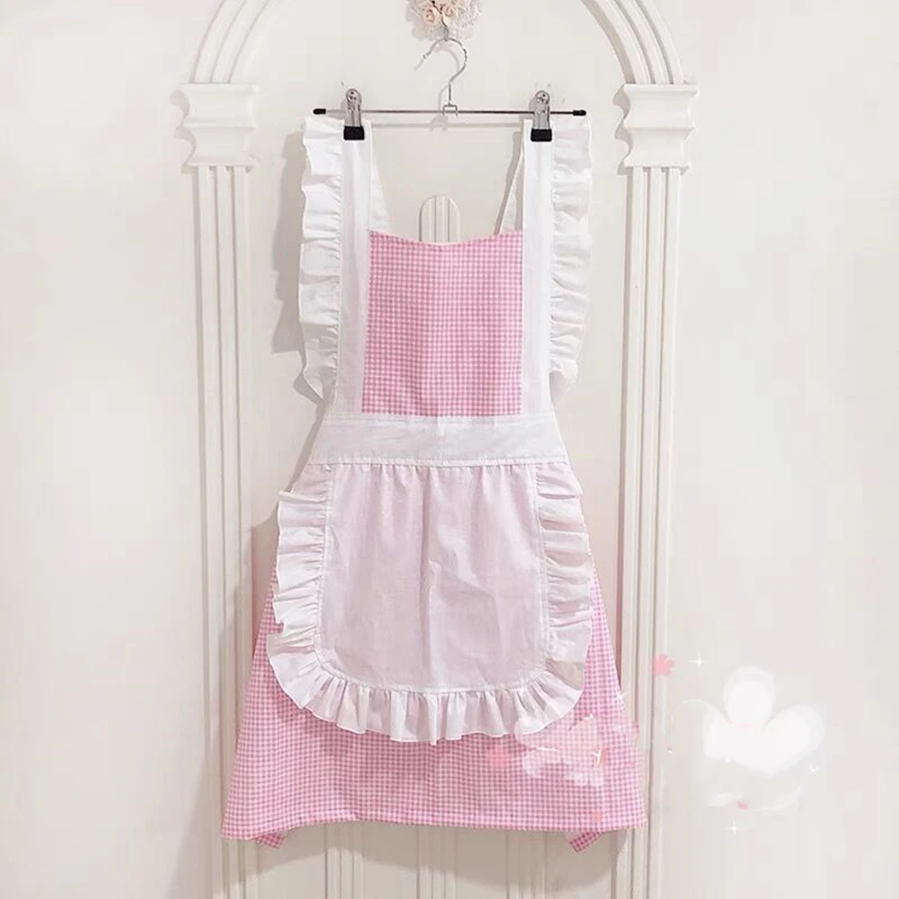 Retro Apron for Women, Super Cute and Funny, Bowknot with Pocket, Adjustable Cotton Lattice, Delicate Hemline, Cooking Aprons, N