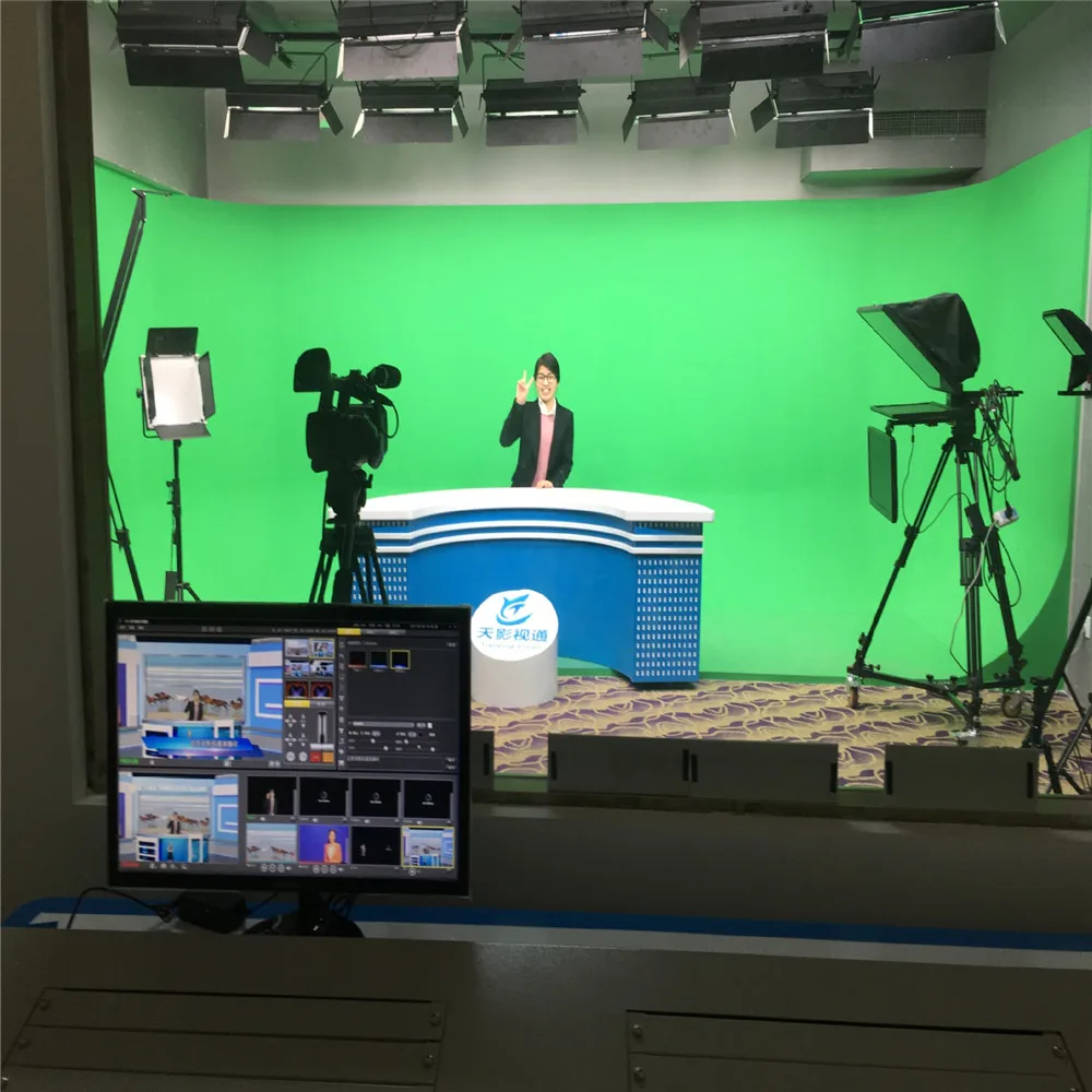 Iluminación de escenario de construcción de estudio Virtual, equipo de iluminación de estudio de TV de construcción de caja azul virtual