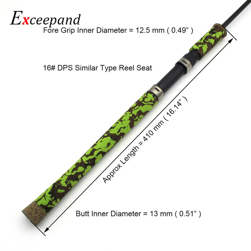 Exceepand DIY Replacement Spinning Fishing Rod Handle Grip EVA CAMO Foam Butt with 16# DPS Similar Reel Seat Rod Building Repair