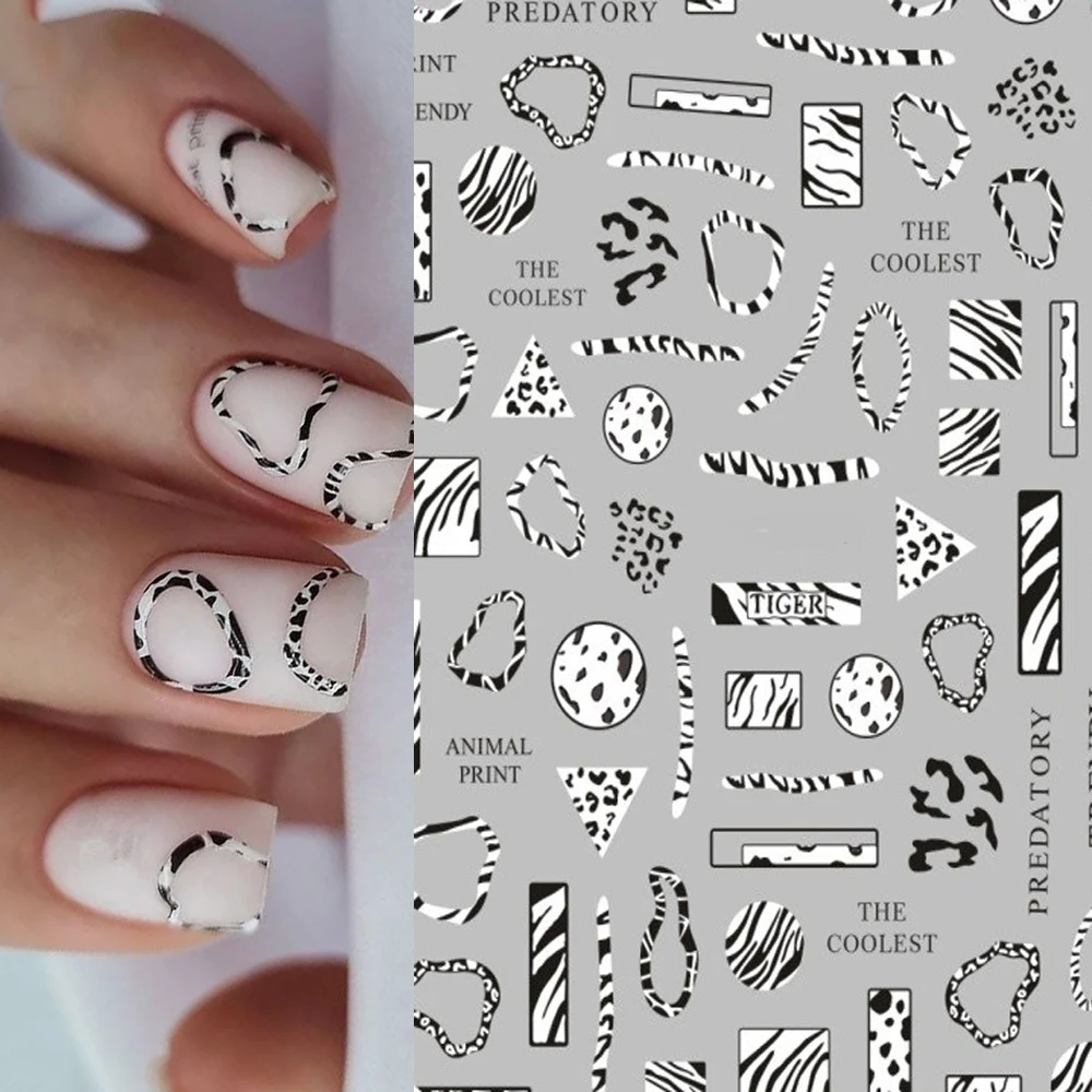 New Black 3D Leopard Line Nail Stickers Nail Design Snake Prints Sliders Animal Skins Foils Zebra Pattern Manicures Decor Z0578