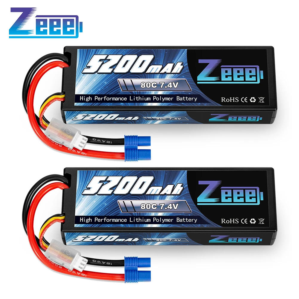 2units Zeee 7.4V 5200mAh 80C 2S Lipo Battery Hard Case with EC3 Plug for RC Car Helicopter Quadcopter UAV Drone FPV High Quality