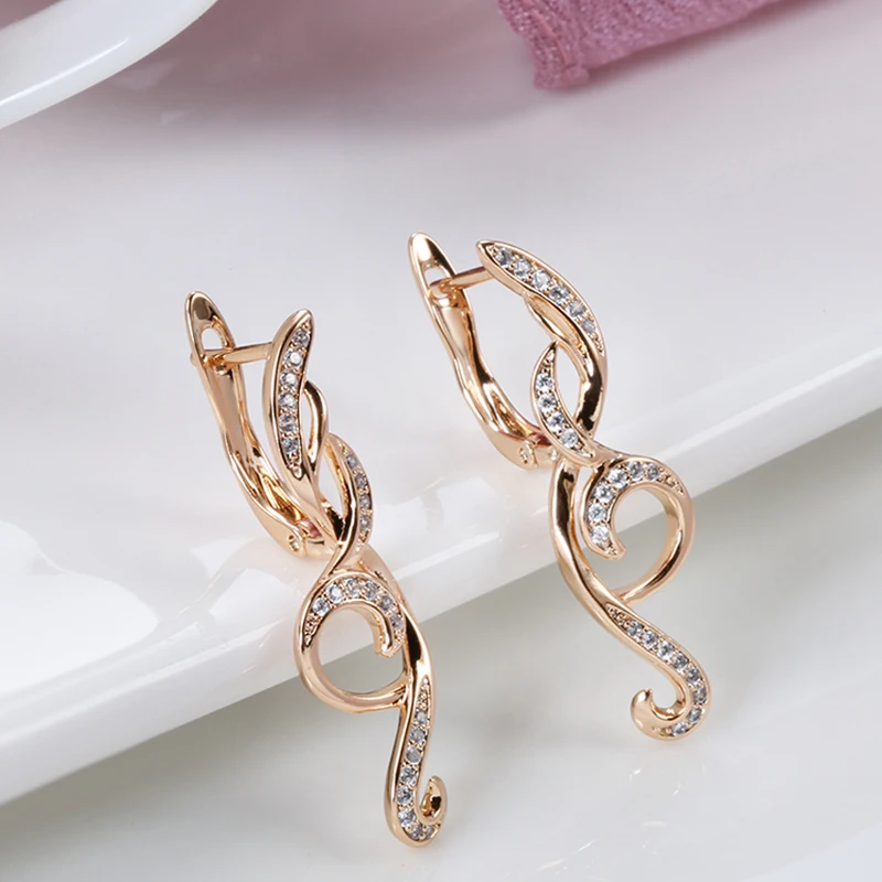 Wbmqda New 585 Rose Gold Earings Fashion Jewelry 2021 Long Tassel Dangle Natural Zircon Earrings Women Fine Vintage Jewelry