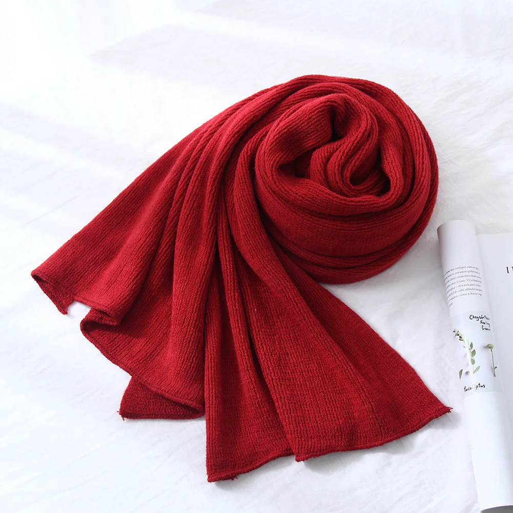 200*50cm Women Men Solid Cashmere Scarves Fashion Winter Thicken Warm Soft Shawls Wrap Pure Color Couple Knitted Wool Long Scarf