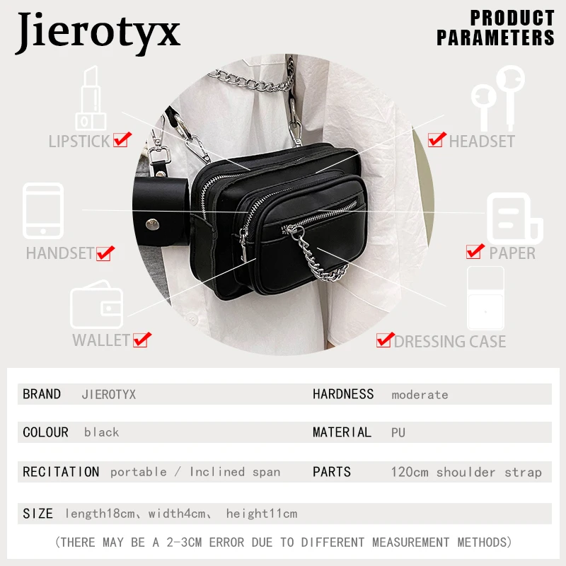 JIEROTYX 2021 Solid Black Women Messenger Bags Gothic Style Female Shoulder Bags Chains Versatile Concise Fashion Brands Designs