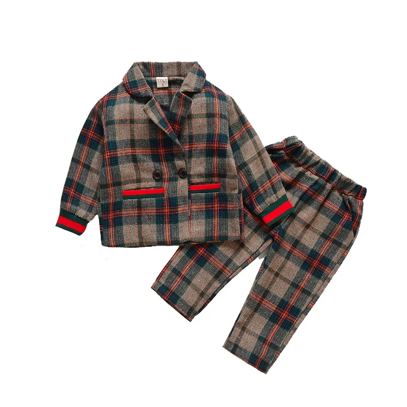 

Kids Winter Clothes Boys And Girls Plaid Suit Two-Piece Spring New Style Korean- Style Boutique Kids Clothing 1-6-Year-Old