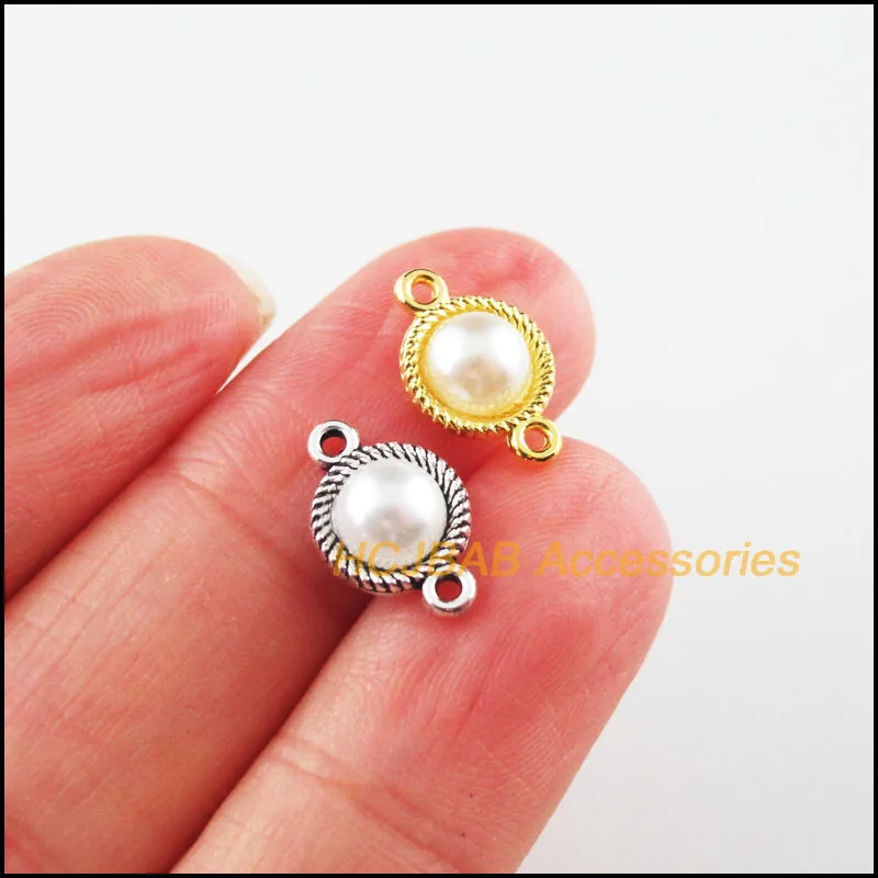 

30 New Round Charms Tibetan Silver Tone & Gold Color Retro Circle White Acrylic Pendants 8.5x13mm