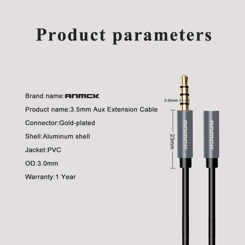 Anmck-Cable de extensión de Audio para auriculares, conector auxiliar estéreo de 3,5mm para Huawei P20 lite, Xiaomi Redmi 5 plus y PC