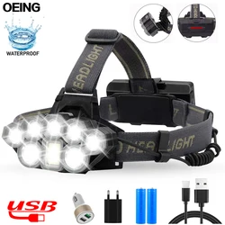 8LED Headlamp USB Rechargeable 2T6+5XPE+1COB Head Light Torch Lantern 2*18650 Battery 6Modes Waterproof Ultra Bright Front Lamp