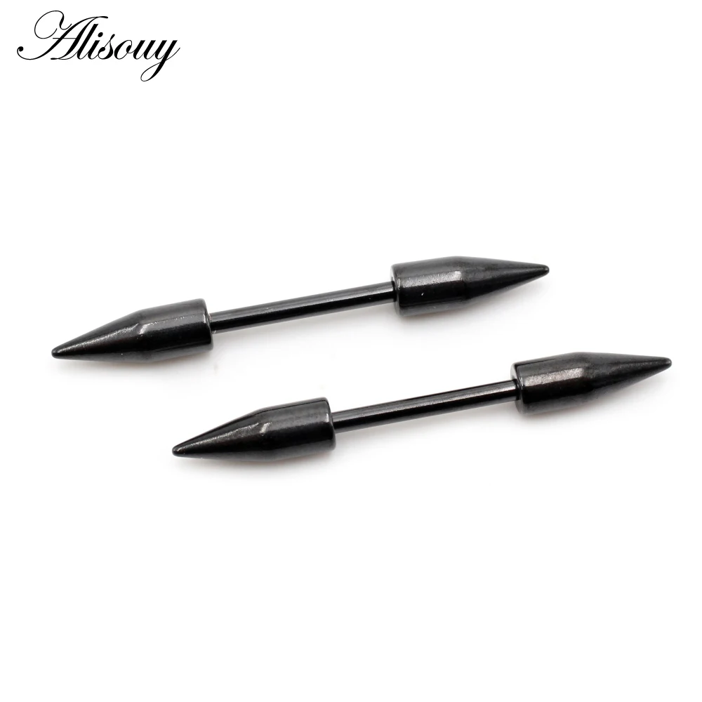 Alisouy 2pcs Stainless Steel Tip Spike Cone Sexy Women Nipple Ring Shield Barbell Ear Stud Earrings Tragus Piercing Body Jewelry