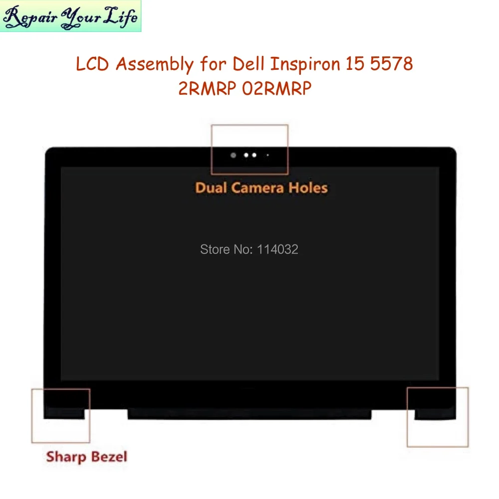 CN 02RMRP Laptop LCD Screen for Dell Inspiron 15 5578 MODEL P58F FHD Display Touch Assembly 40 PIN 15.6 LP156WF7 SP EC