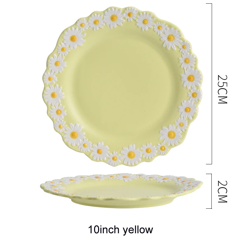 8/10inch Cute Small Daisy Flower Ceramic Dessert Plates Salad Bowl Tableware Dishes Dinner Food Steak SnackTray White Crockery