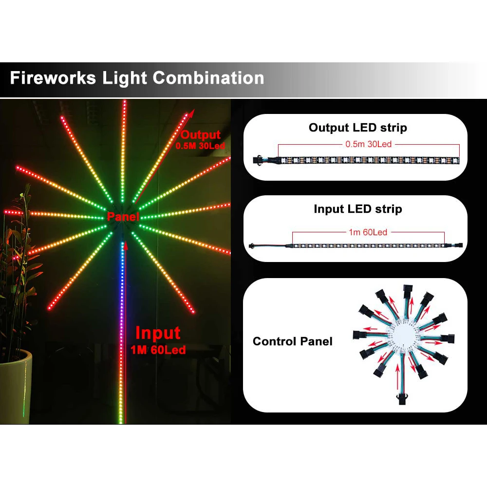 DC5V WS2812B Fireworks Light Wifi Music Controller Compatible Alexa/Google Assistant WS2812 Addressable RGB Home LED Decoration