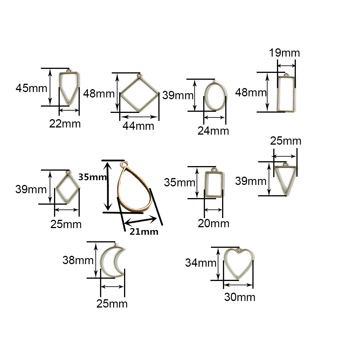 10Pcs/30Pcs 7 Color Geometric Figure Charm Hollow Glue Blank Pendant Tray Bezel Charms DIY Bracelet Necklace Handmade Bezel Mold