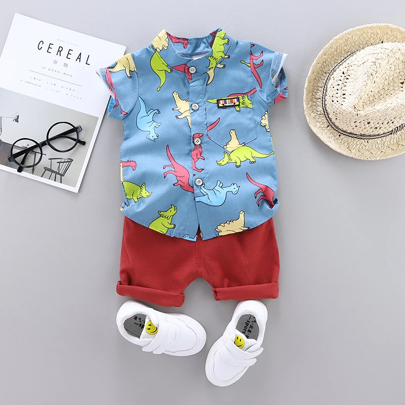 Toddler Baby Boys Girls Clothes Sets For Summer Boys Clothing Outfits Suit Cartoon Dinosaur Printing T Shirt +Shorts Pants