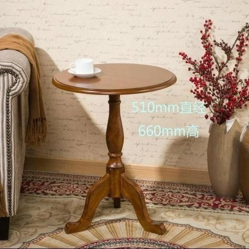 Solid Wood Small Round Table American Sofa Side Table European-style Simple Round Coffee Table Small Coffee Table Side Corner Co