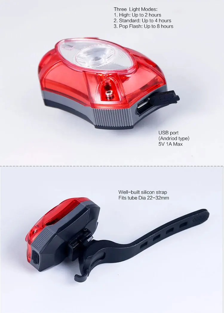 Feu Arrière LED Sécurité Pour Moto/Vélo - Lumière Rouge Rechargeable USB, 3 Modes, Étanche IPX6 - 6
