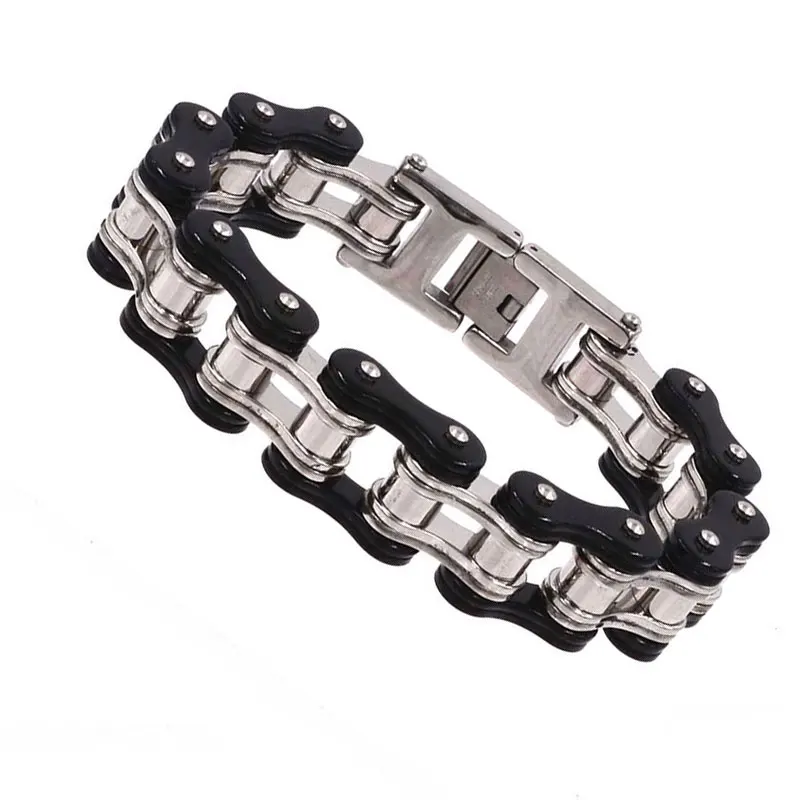 الرجال السود أساور أساور، السائق دراجة نارية سلسلة ربط أساور للرجال، فاسق الفولاذ المقاوم للصدأ الفاخرة الرجعية المجوهرات #1