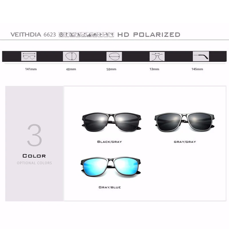 VEITHDIA Fashion Vintage Men\'s Sunglasses Polarized UV400 Lens Glasses Aluminum Magnesium Eyeglasses Eyewear Accessories 6623