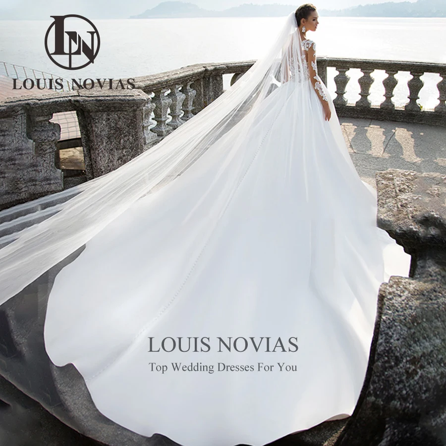 LOUIS NOVIAS 여성용 긴팔 웨딩 드레스, 섹시한 새틴 공주 신부 가운, 연인 아플리케, A 라인 베스티도 드 노비아