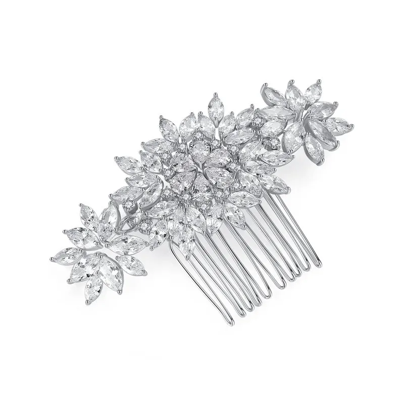 SLBRIDAL Luxury Trendy Prong Setting Cubic Zircon Bridal Hair Comb Wedding Headpieces Women Girls Jewelry Hair Accessories