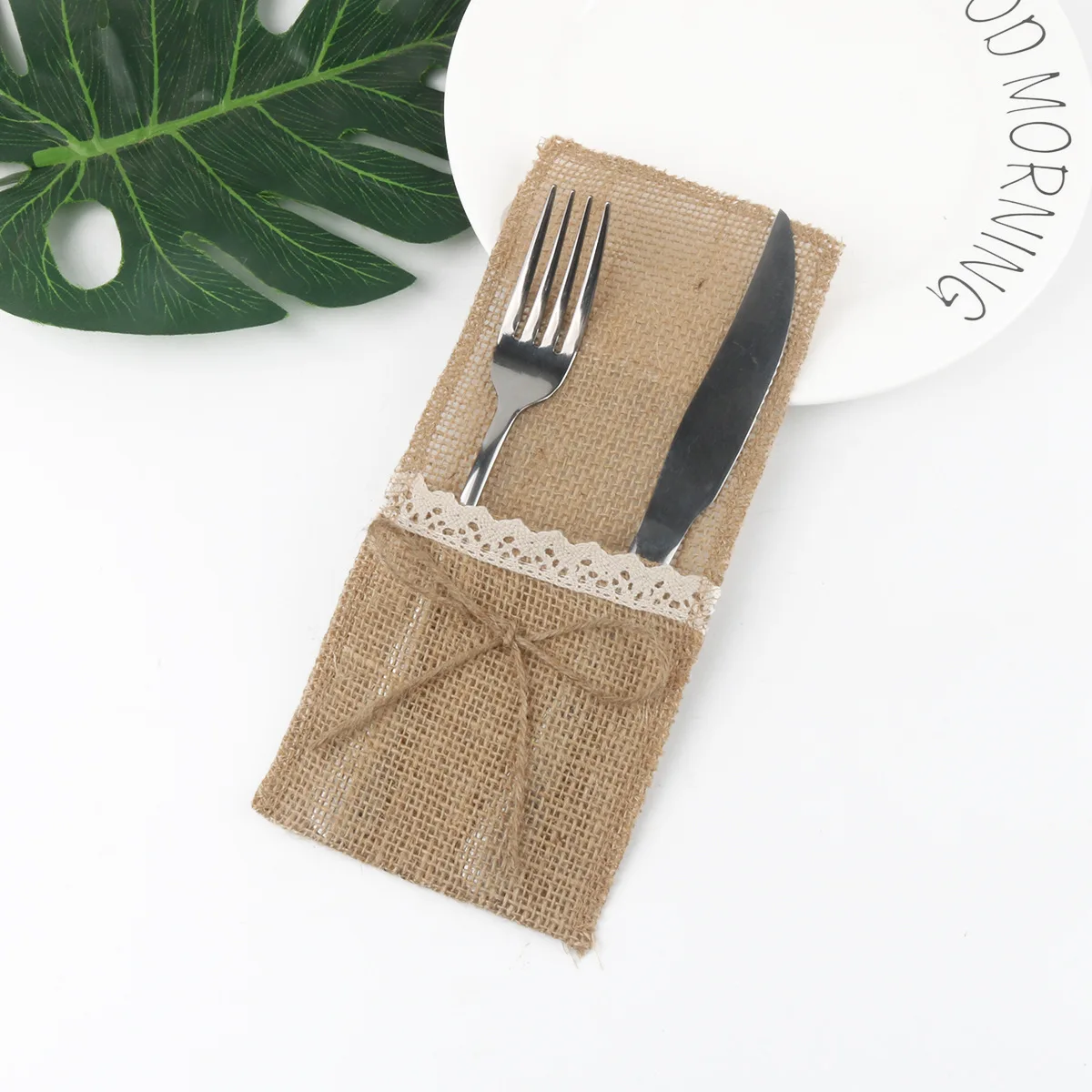 

Linen Lace knife and fork bag Party and festival decoration Christmas decoration linen tableware bag Wedding party cutlery bag