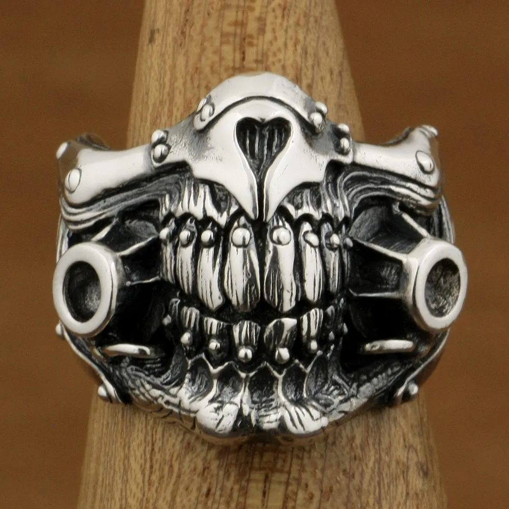 LINSION MAD MAX Immortan Joe Ring 925 Sterling Silver Mens Biker Punk Skull Style 9Y021 US Size 7 to 15