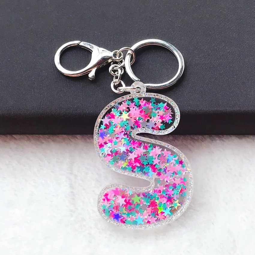 1PC Keyring English Letter Sequins Acrylic Keychain 26 English word  A TO Z Handbag Charms for Woman