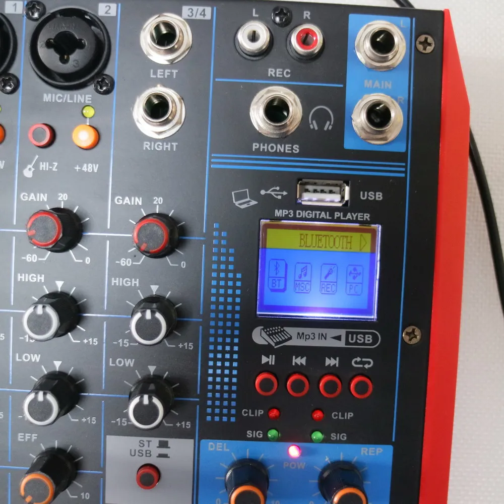 Micrófono condensador dinámico de 6 canales, mezclador de tarjeta de sonido Digital, Bluetooth, USB, ordenador, PC, portátil, en vivo, consola de Audio de 48V, guitarra