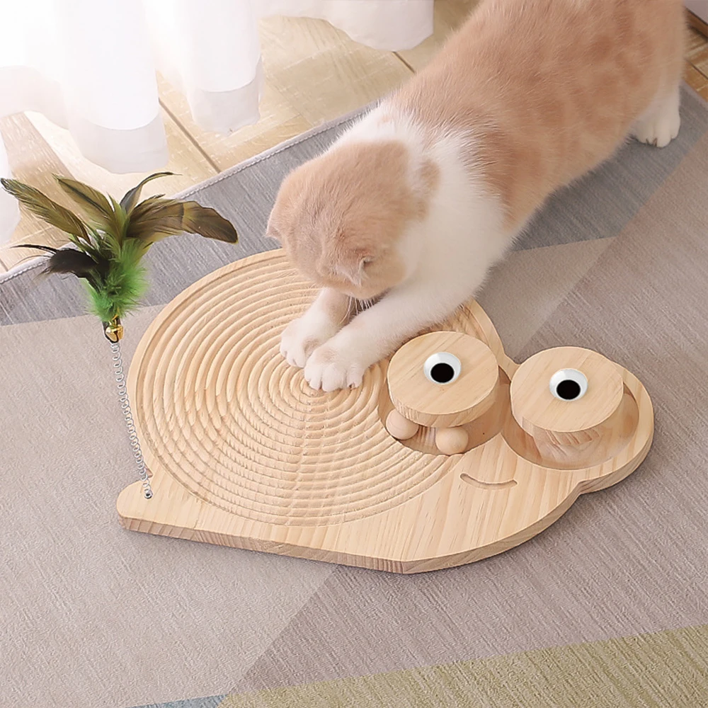 

Wooden Cat Scratching Post Solid Wood Scratching Board Turntable Lovely Cat Teaser Grinding Claws Toy Wear-Resisting Kitten Toy