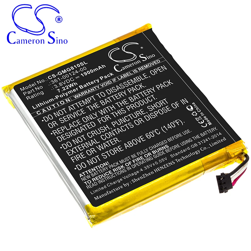 CameronSino Battery for Garmin Approach G80 fits Garmin 361-00124-00 GPS, Navigator battery 1900mAh 3.80V Li-Polymer Black