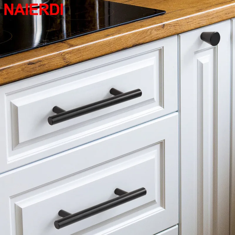 NAIERDI Stainless Steel Straight Cupboard Handles Knobs Brushed Black Gold Kitchen Door Handles Cabinet Pull Furniture Handle